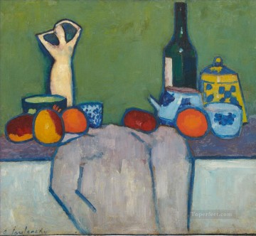 STILL LIFE WITH FRUIT FIGURE AND BOTTLE Alexej von Jawlensky Oil Paintings